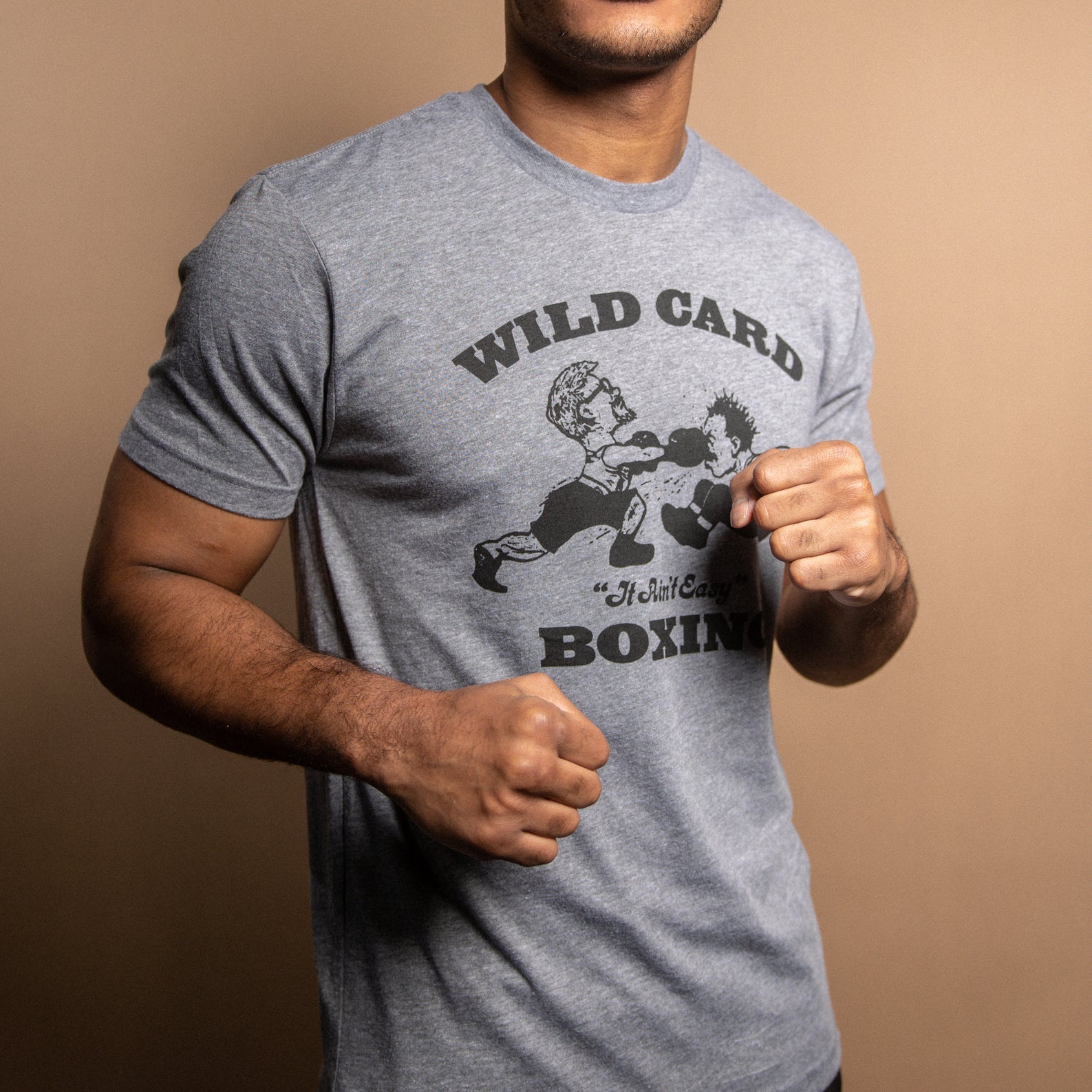 WCB Original Logo T-Shirt in Grey and Black featuring the Wild Card Boxing Club logo established in 1995.